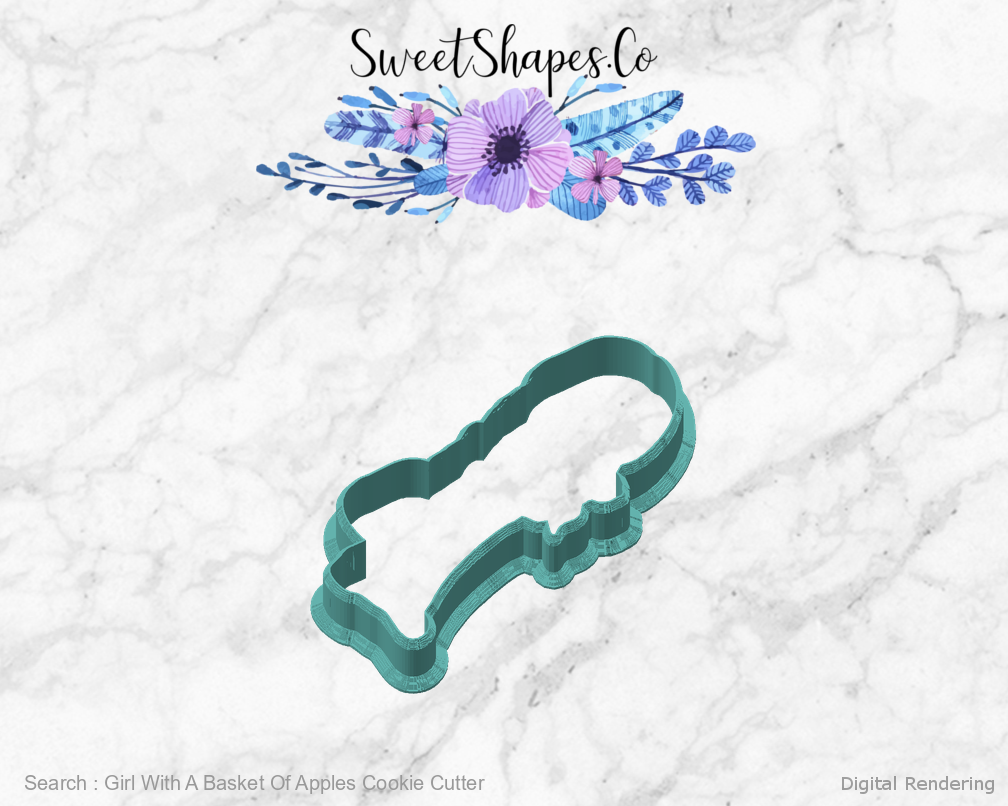 Girl With A Basket Of Apples Cookie Cutter — angled front view