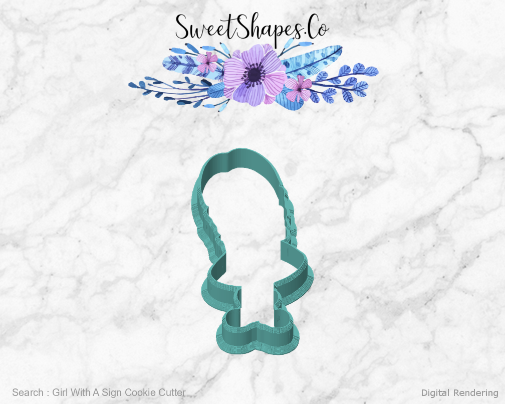 Girl With A Sign Cookie Cutter — front view