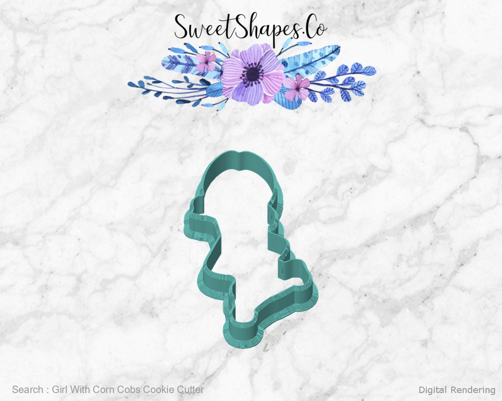 Girl With Corn Cobs Cookie Cutter — front view