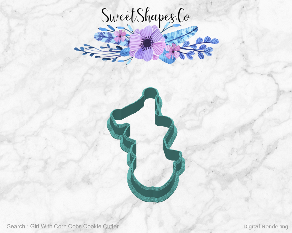 Girl With Corn Cobs Cookie Cutter — back view