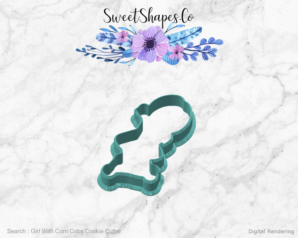 Girl With Corn Cobs Cookie Cutter — angled front view