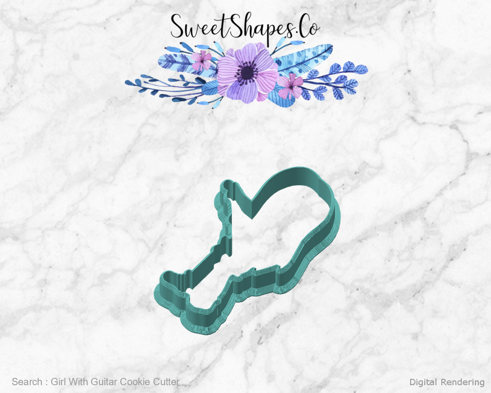 Girl With Guitar Cookie Cutter — angled front view