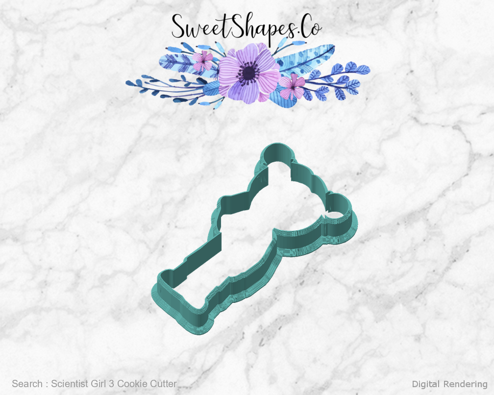 Scientist Girl 3 Cookie Cutter — angled front view