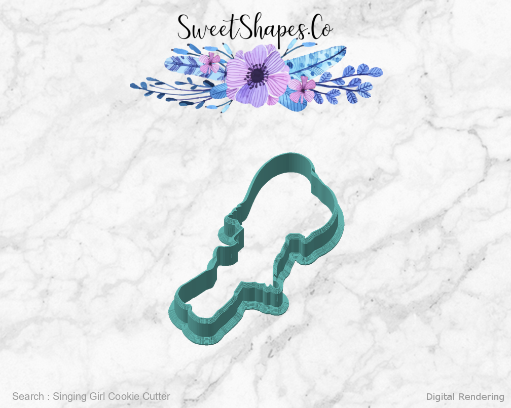 Singing Girl Cookie Cutter — angled front view