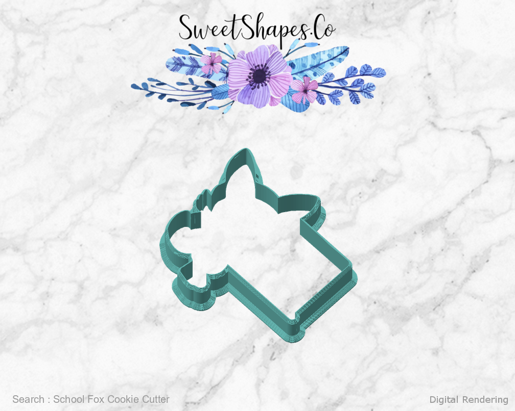 School Fox Cookie Cutter — angled front view