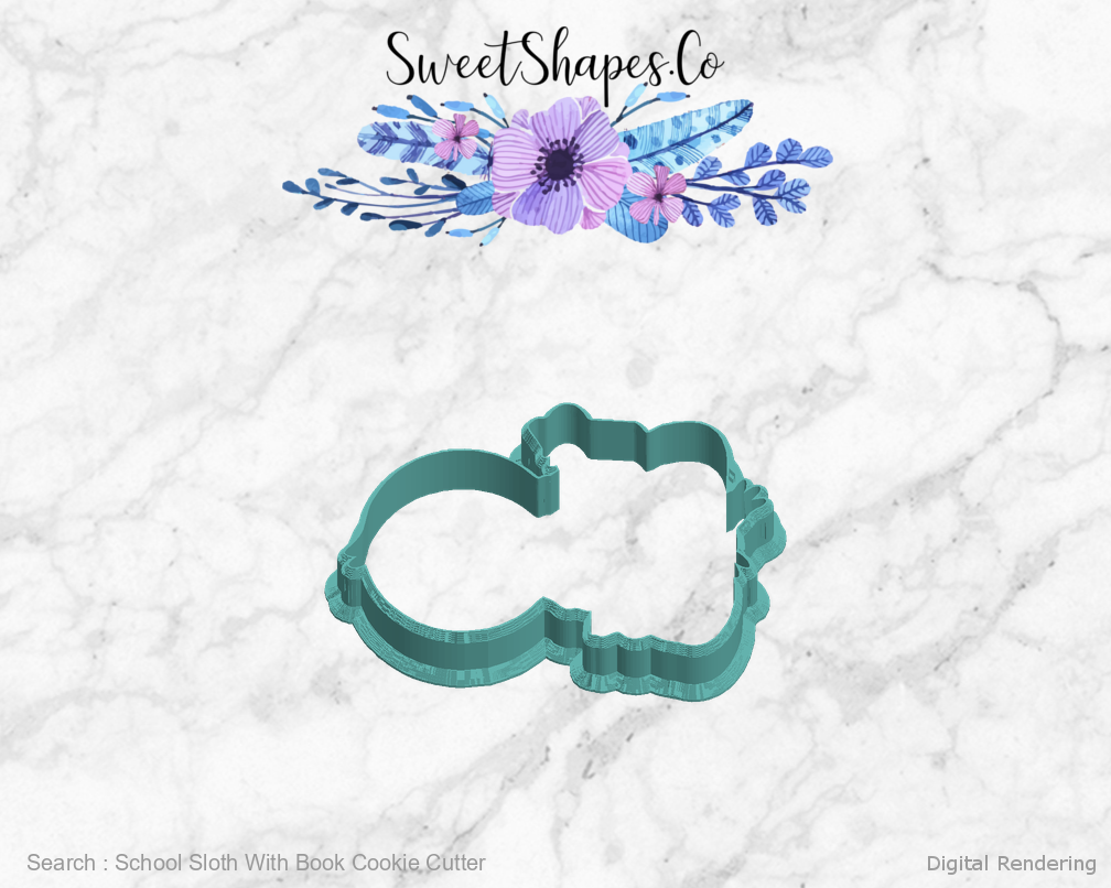 School Sloth With Book Cookie Cutter — left view