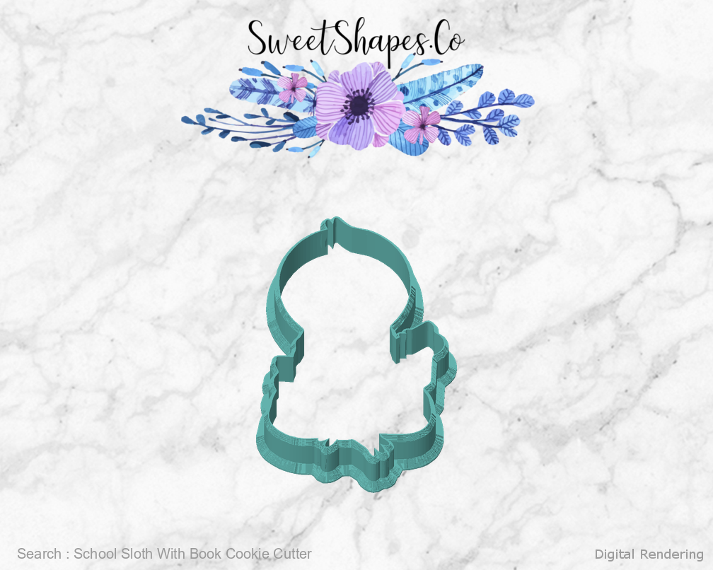School Sloth With Book Cookie Cutter — front view