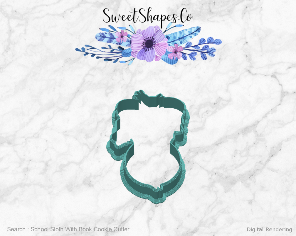 School Sloth With Book Cookie Cutter — back view