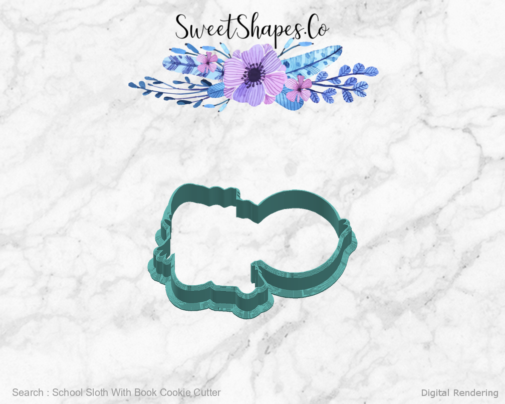 School Sloth With Book Cookie Cutter — right view