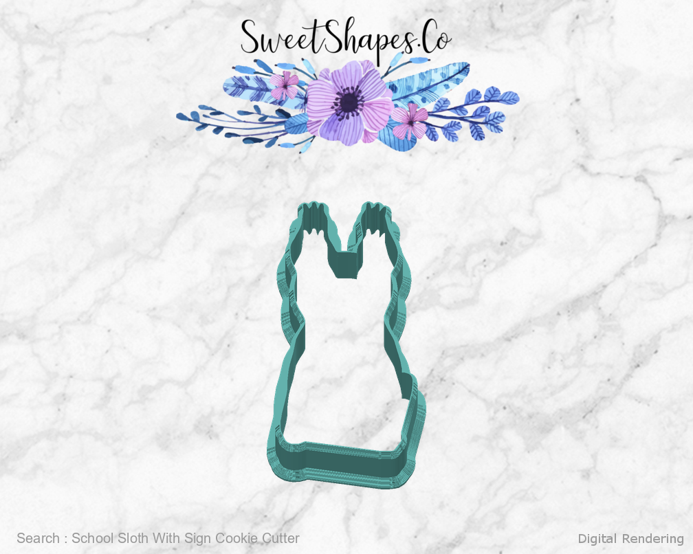 School Sloth With Sign Cookie Cutter — back view
