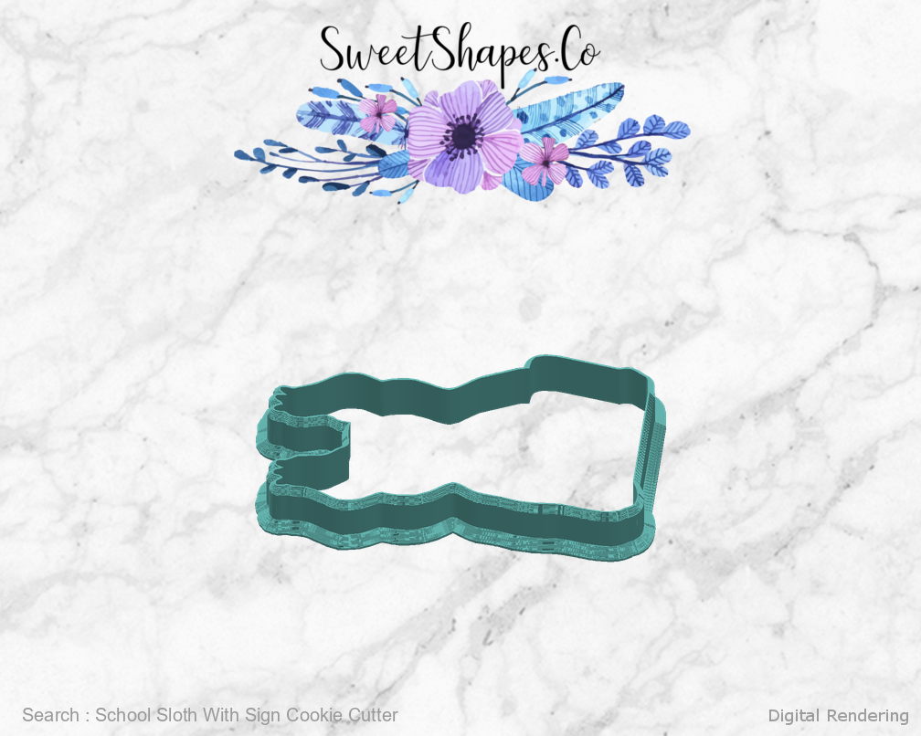 School Sloth With Sign Cookie Cutter — right view