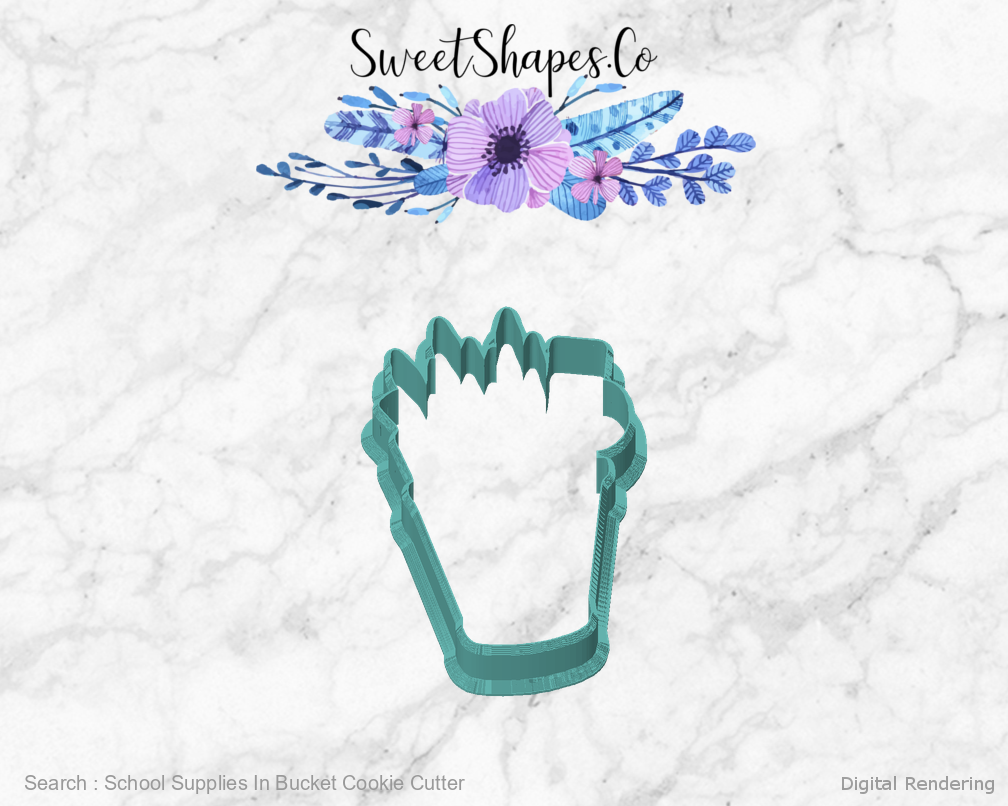 School Supplies In Bucket Cookie Cutter — front view