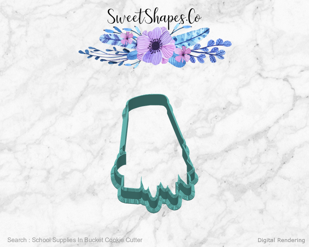 School Supplies In Bucket Cookie Cutter — back view