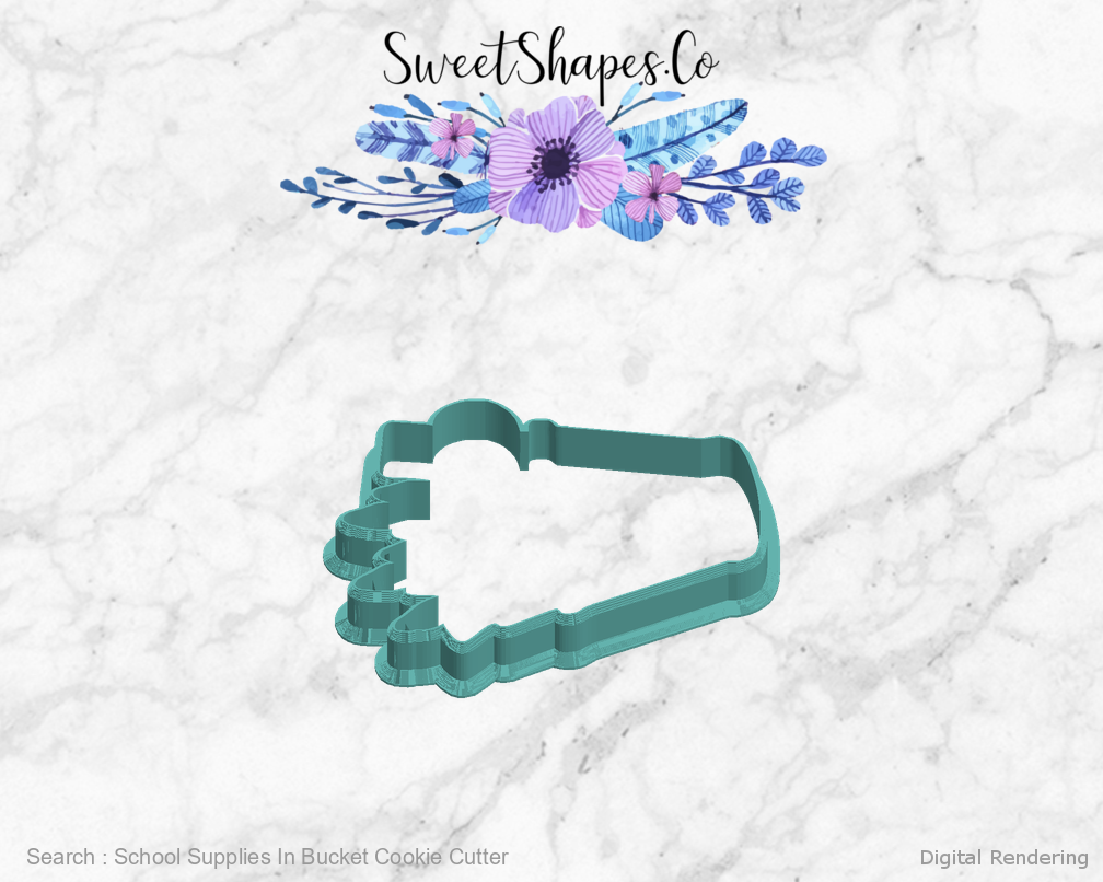 School Supplies In Bucket Cookie Cutter — left view