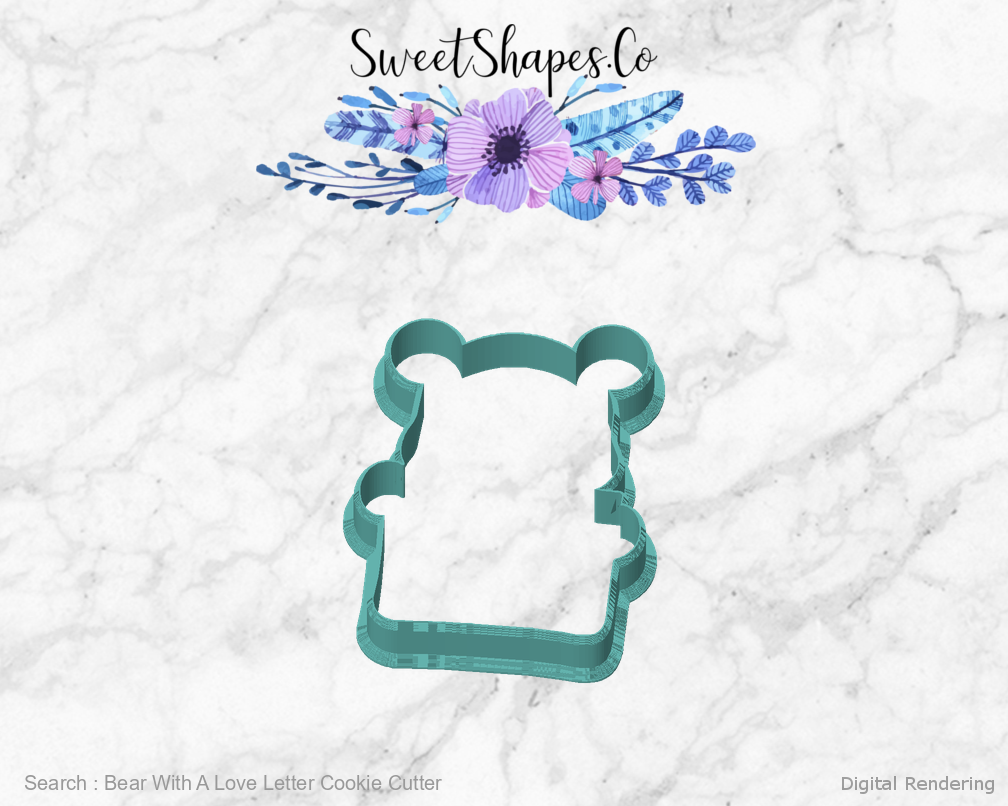 Bear With A Love Letter Cookie Cutter — front view