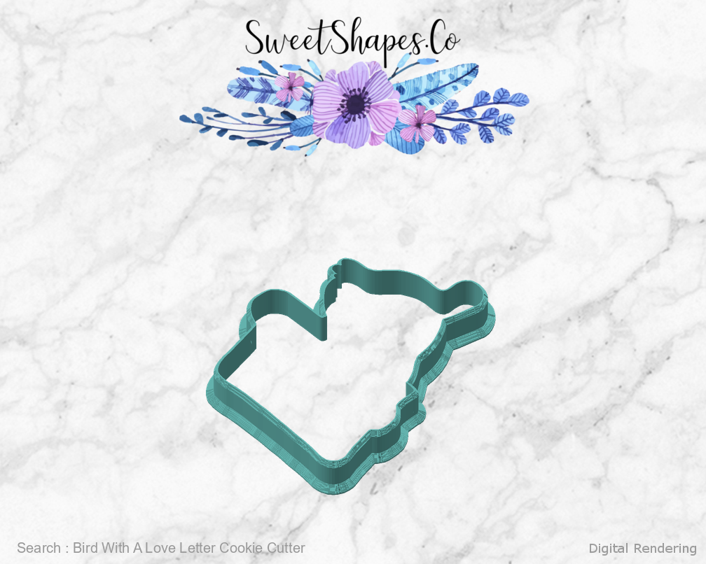 Bird With A Love Letter Cookie Cutter — angled front view
