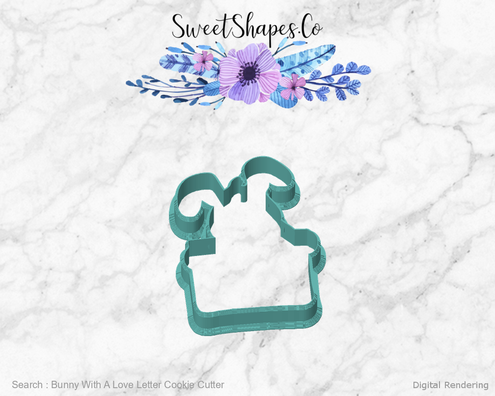 Bunny With A Love Letter Cookie Cutter — front view