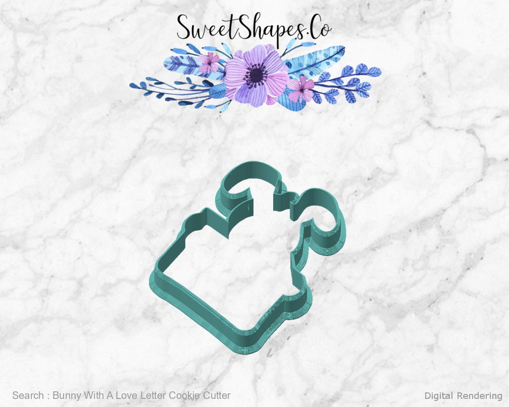 Bunny With A Love Letter Cookie Cutter — angled front view