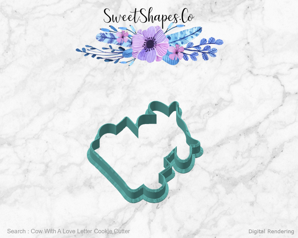 Cow With A Love Letter Cookie Cutter — angled front view