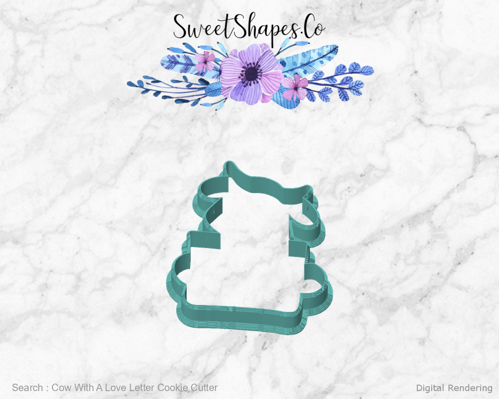 Cow With A Love Letter Cookie Cutter — front view