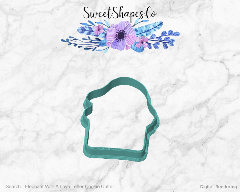 Elephant With A Love Letter Cookie Cutter — front view