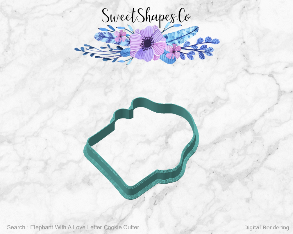 Elephant With A Love Letter Cookie Cutter — angled front view