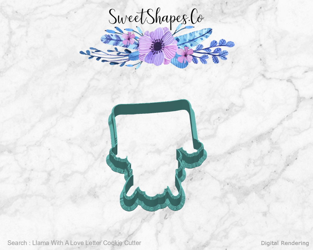 Llama With A Love Letter Cookie Cutter — back view