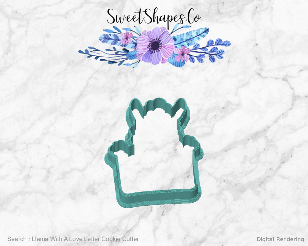 Llama With A Love Letter Cookie Cutter — front view