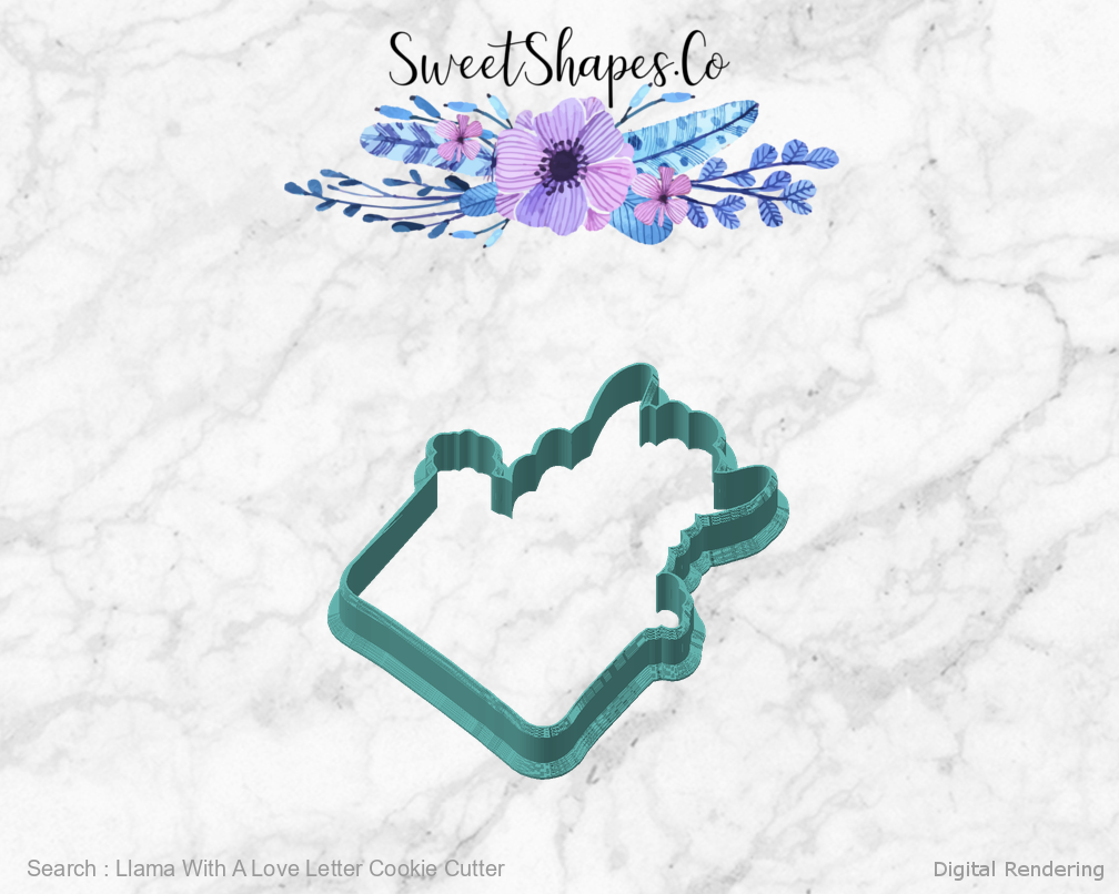 Llama With A Love Letter Cookie Cutter — angled front view