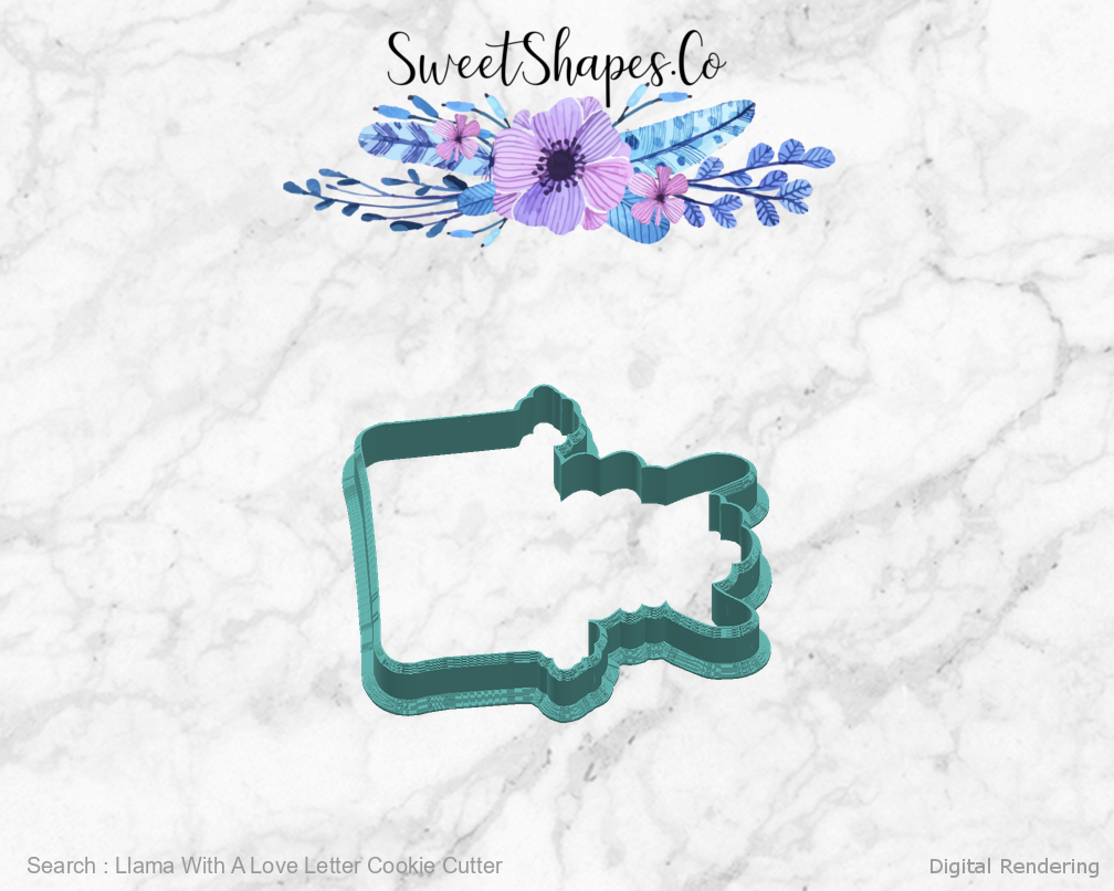 Llama With A Love Letter Cookie Cutter — right view