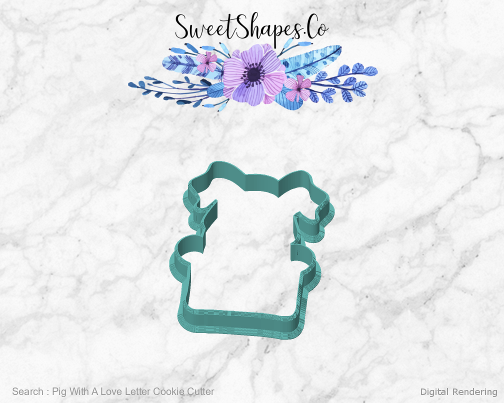Pig With A Love Letter Cookie Cutter — front view