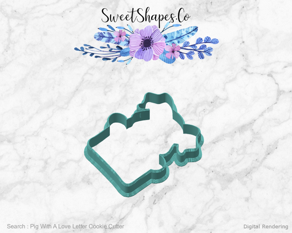 Pig With A Love Letter Cookie Cutter — angled front view