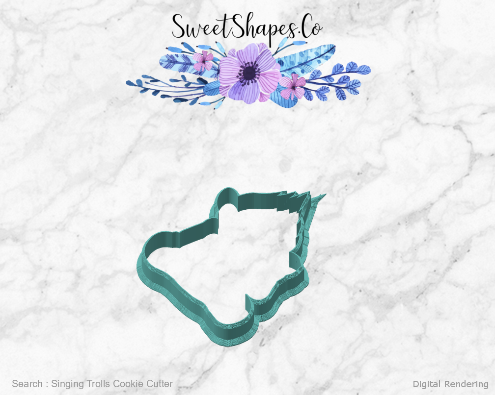 Singing Trolls Cookie Cutter — angled front view