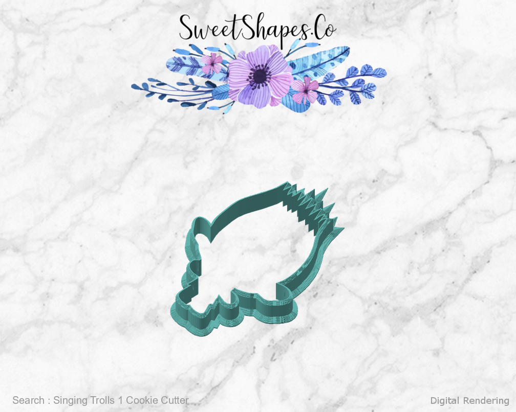 Singing Trolls 1 Cookie Cutter — angled front view