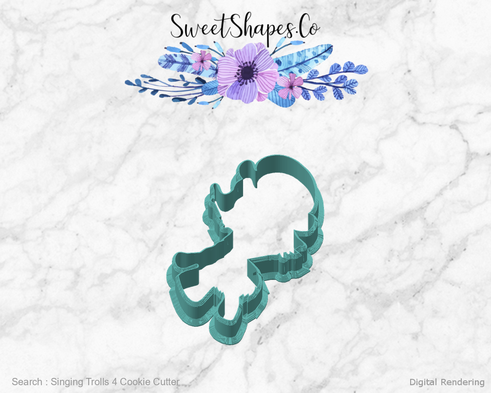 Singing Trolls 4 Cookie Cutter — angled front view