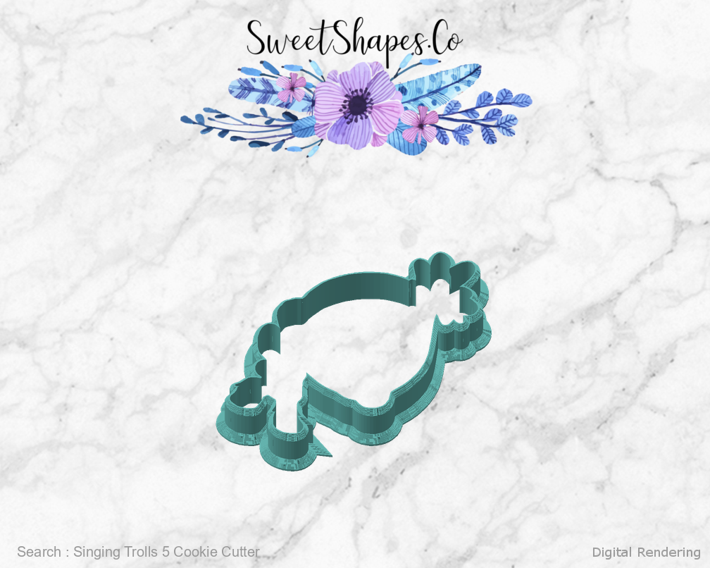 Singing Trolls 5 Cookie Cutter — angled front view