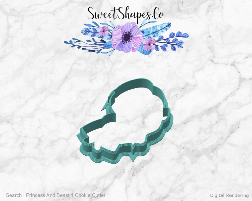 Princess And Beast 1 Cookie Cutter — angled front view