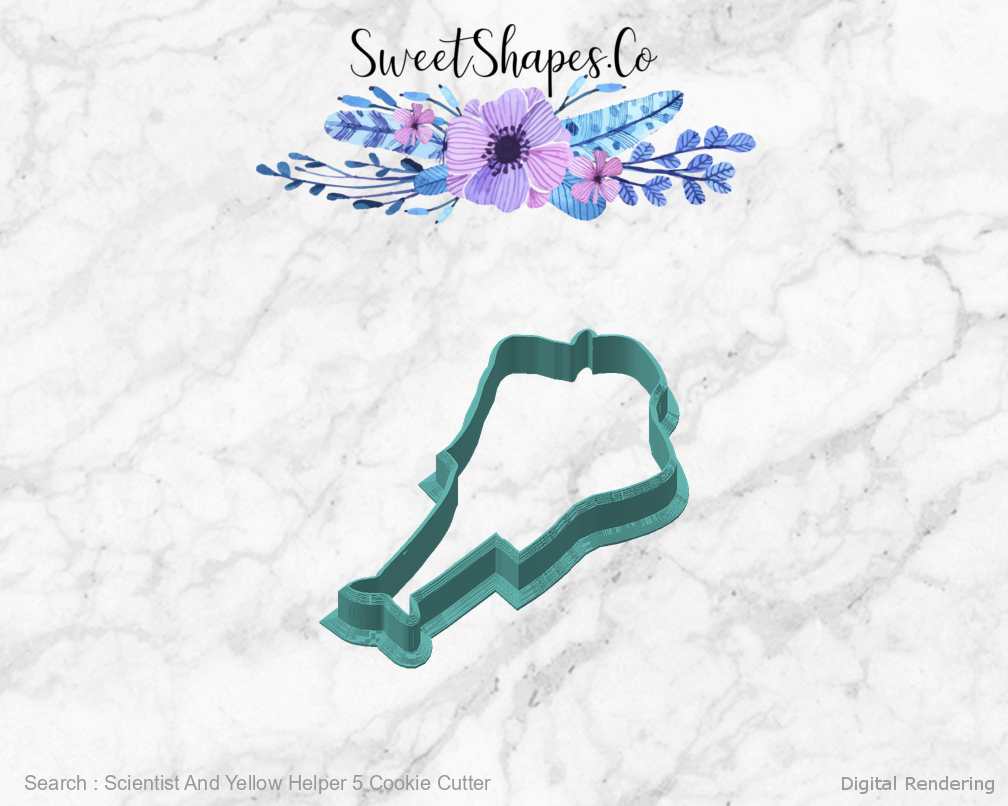 Scientist And Yellow Helper 5 Cookie Cutter — angled front view