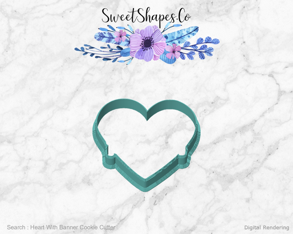 Heart With Banner Cookie Cutter — front view