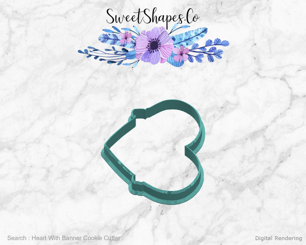 Heart With Banner Cookie Cutter — right view