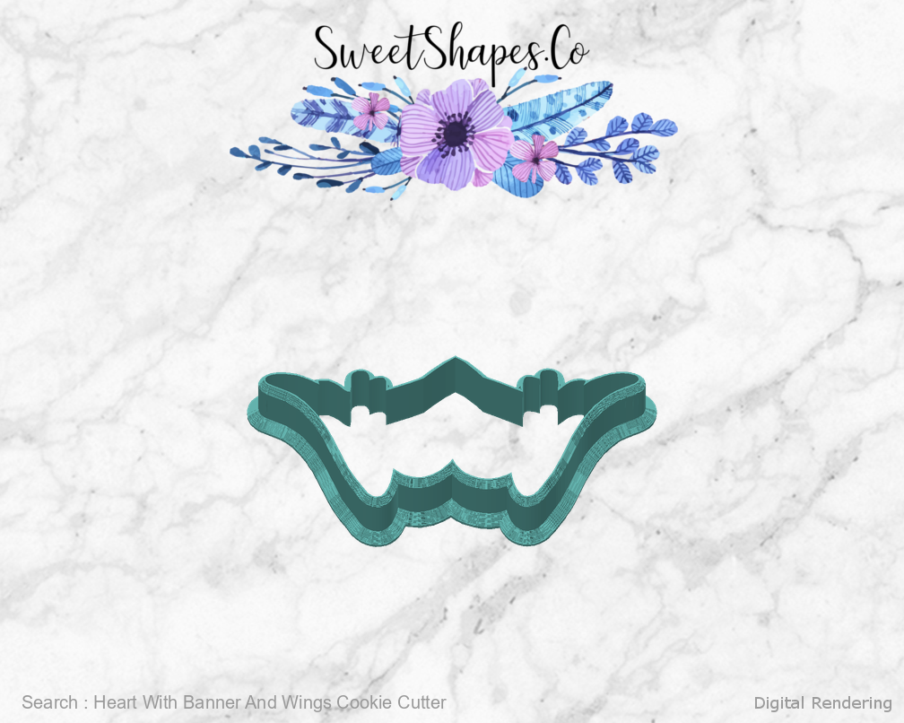 Heart With Banner And Wings Cookie Cutter — back view