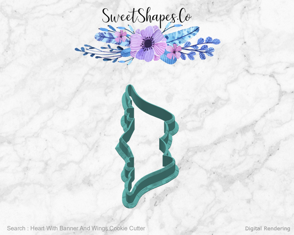 Heart With Banner And Wings Cookie Cutter — right view
