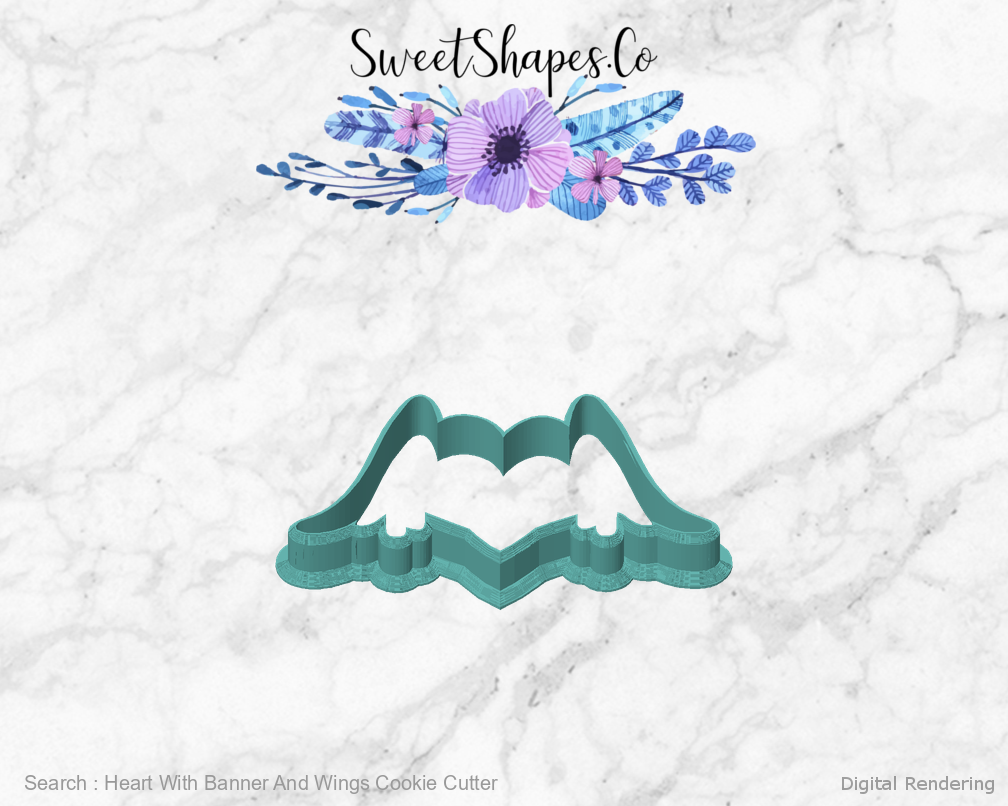 Heart With Banner And Wings Cookie Cutter — front view