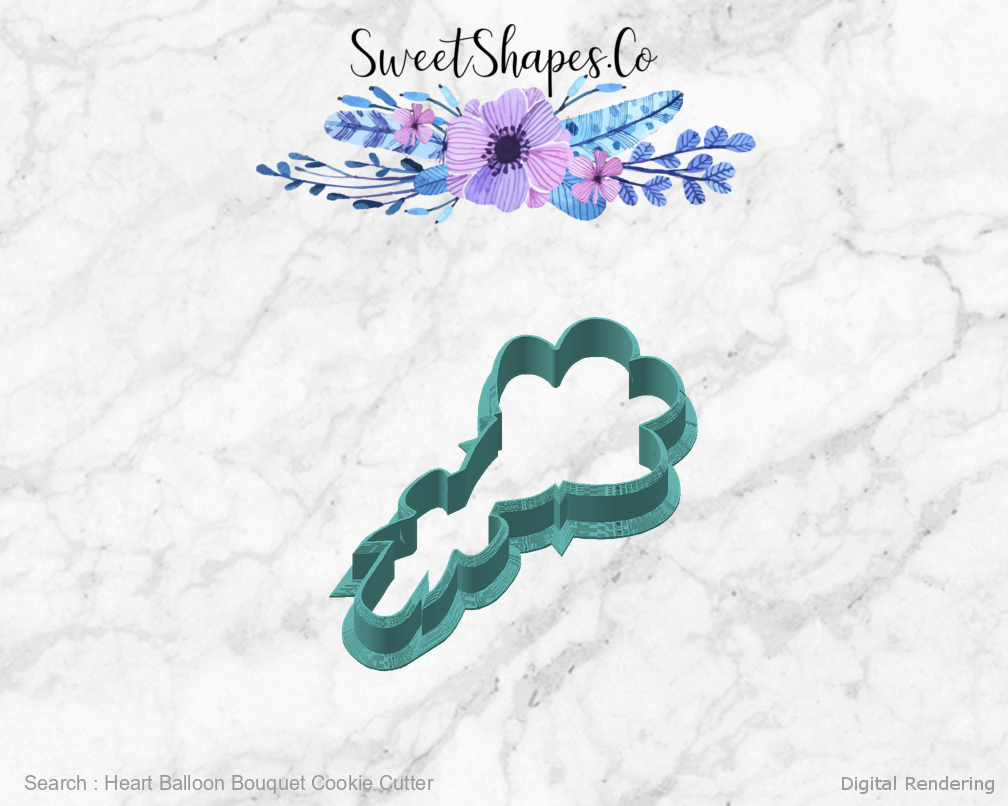 Heart Balloon Bouquet Cookie Cutter — angled front view