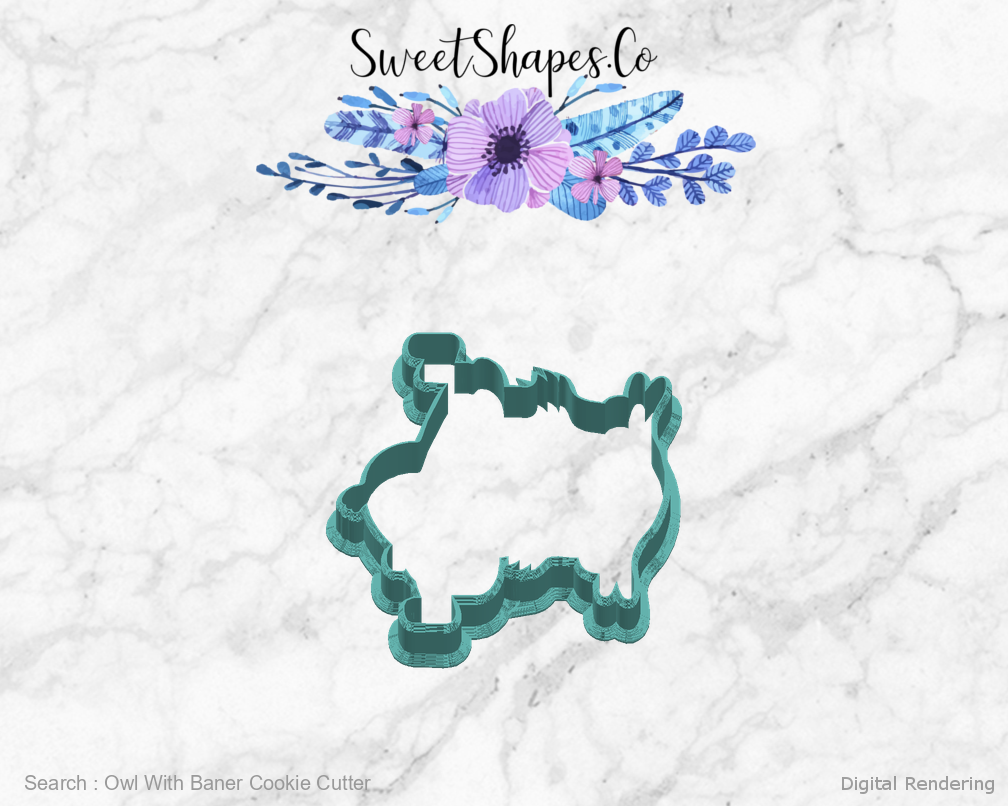 Owl With Baner Cookie Cutter — right view