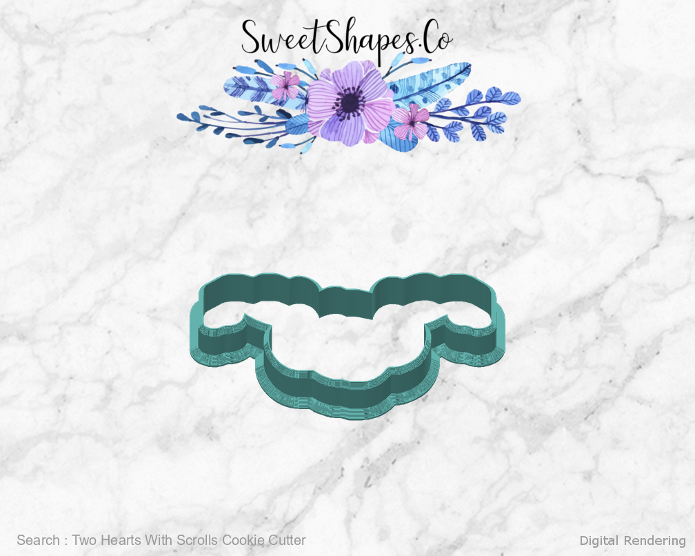 Two Hearts With Scrolls Cookie Cutter — back view