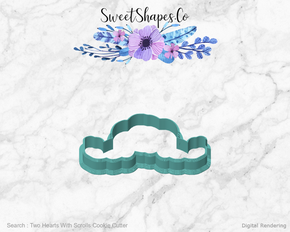 Two Hearts With Scrolls Cookie Cutter — front view