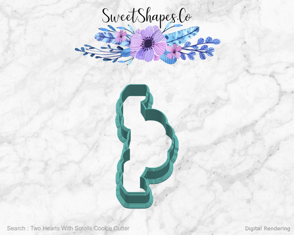 Two Hearts With Scrolls Cookie Cutter — right view