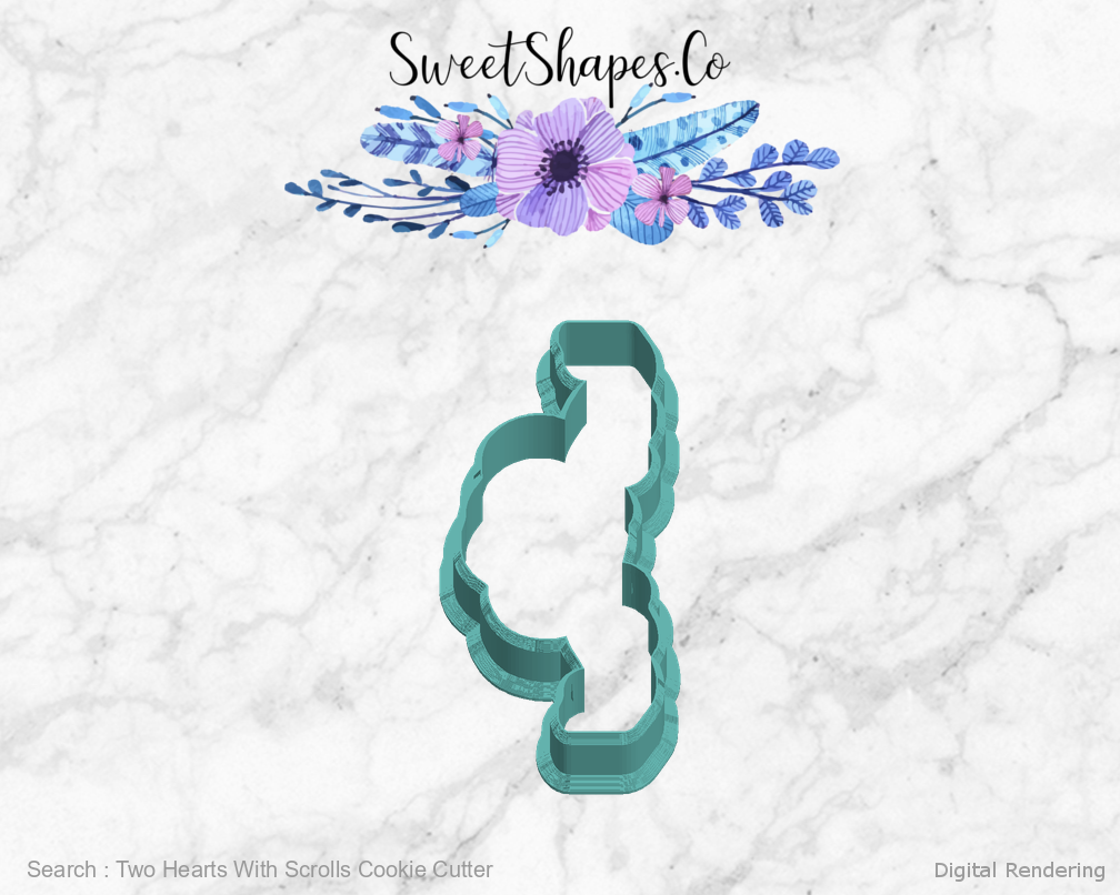 Two Hearts With Scrolls Cookie Cutter — left view