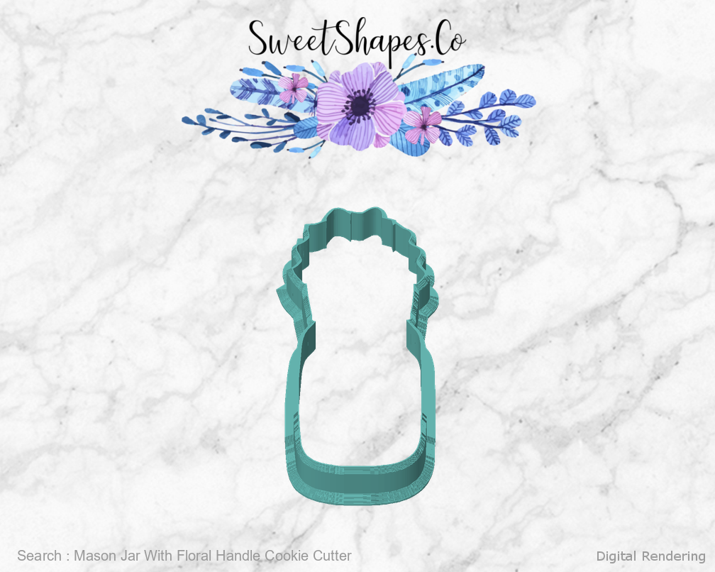 Mason Jar With Floral Handle Cookie Cutter — front view
